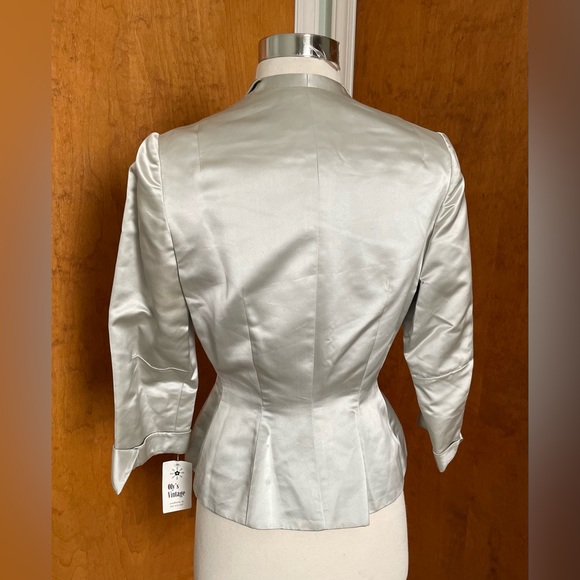 Vintage Silk Beaded Button Long Sleeve Blazer Esther Pomerantz Blue Silver Small - Picture 2 of 15